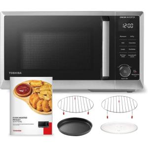 imageTOSHIBA 6in1 Inverter Countertop Microwave Oven Healthy Air Fryer Combo MASTER Series Air Fryer Broil Convection Speedy Combi Even Defrost Sound OnOff 27 Auto Menu Stainless SteelStainless Steel