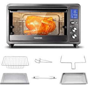 imageTOSHIBA AC25CEWSS Large 6Slice Convection Toaster Oven Countertop 10InOne with Toast Pizza and Rotisserie 1500W Stainless Steel Includes 6 AccessoriesBlack Stainless Steel