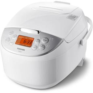 imageToshiba Rice Cooker 6 Cup Uncooked  Japanese Rice Cooker with Fuzzy Logic Technology 7 Cooking Functions Digital Display 2 Delay Timers and Auto Keep Warm NonStick Inner Pot WhiteWhite