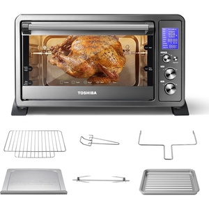 image:imageTOSHIBA 10in1 Convection Toaster Oven 6Slice Countertop Oven 1500W with Toast Bake Broil Rotisserie amp Pizza Functions LCD Knob Controls 6 Accessories Black Stainless Steel25L Convec BS