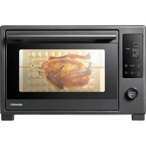 image:imageTOSHIBA 10in1 Convection Toaster Oven 6Slice Countertop Oven 1500W with Toast Bake Broil Rotisserie amp Pizza Functions LCD Knob Controls 6 Accessories Black Stainless Steel32L Air Fryers