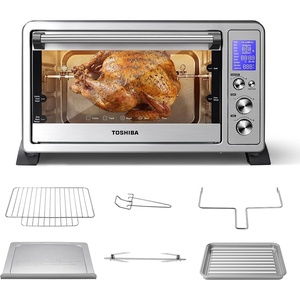 image:imageTOSHIBA 10in1 Convection Toaster Oven 6Slice Countertop Oven 1500W with Toast Bake Broil Rotisserie amp Pizza Functions LCD Knob Controls 6 Accessories Black Stainless Steel25L Convec SS